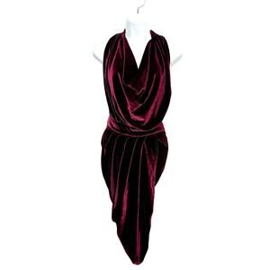 Naked Wardrobe Dress Backless‎ Halter Velvet Bodycon Maroon Burgundy Size S